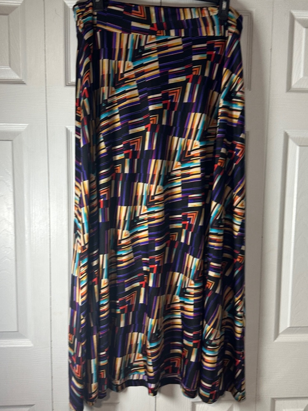 JohnPaulRichard Multicolor Geometric Maxi Skirt in Black, Purple, Teal and Cream